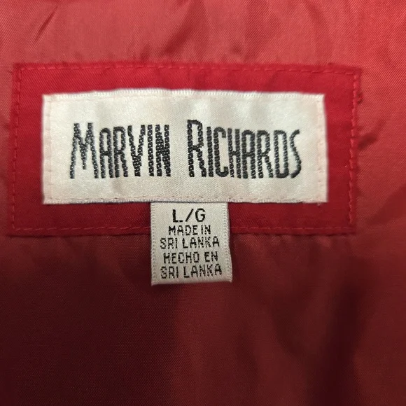 Quilted,red, size large, marvin richards, car coat, fingertip length. - Picture 5 of 7